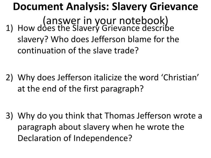 Slavery grievance modified answer key