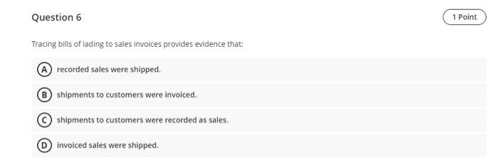 Tracing shipping documents to prenumbered sales invoices provides evidence that