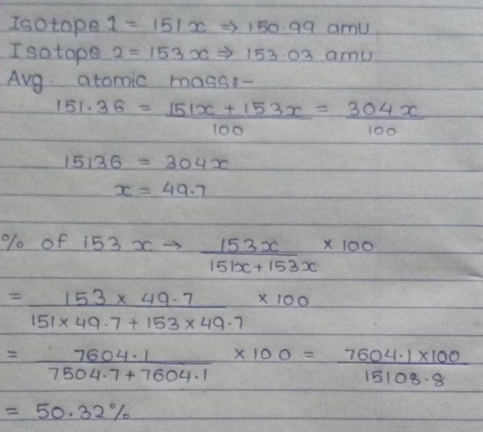 An unknown element is a mixture of isotopes 151x