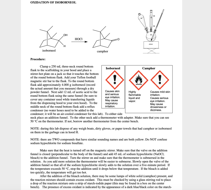 Oxidation of isoborneol to camphor lab report